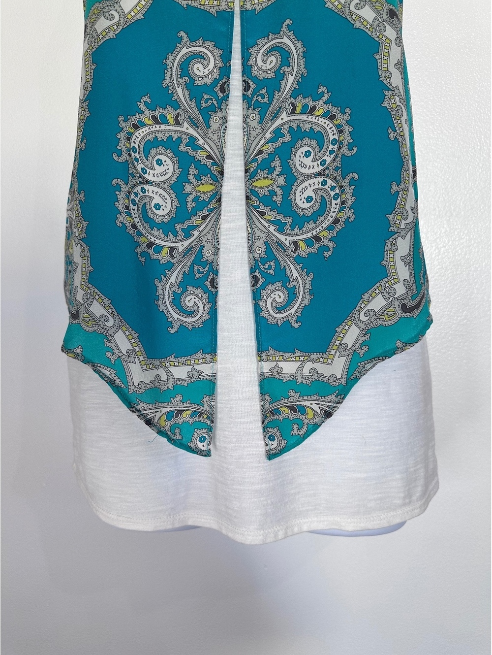 Anthropologie Leifnotes Parted Paisley Tank Top Silk Blend Turquoise Blue XS - Picture 3 of 7